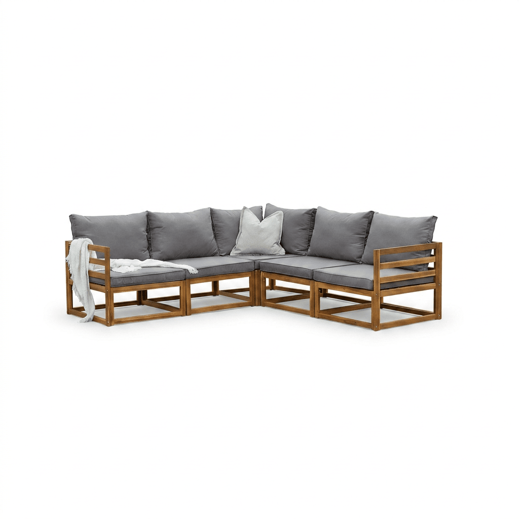 Rowan 5 Seater Wooden Garden Corner Sofa - Grey