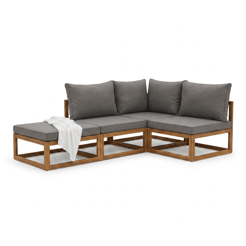 Rowan 4 Seater Wooden Garden Chaise Corner Sofa Set - Grey