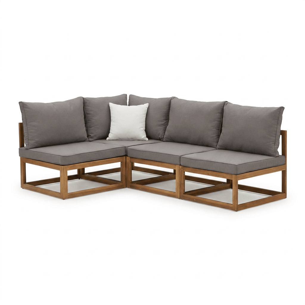 Rowan 4 Seater Wooden Garden Corner Sofa - Grey