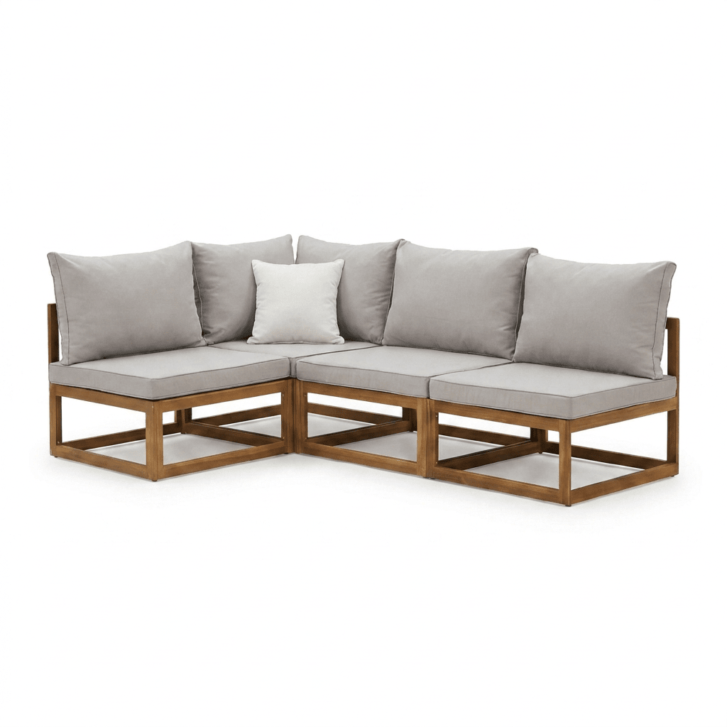 Rowan 4 Seater Wooden Garden Corner Sofa with Coffee Table - Sand