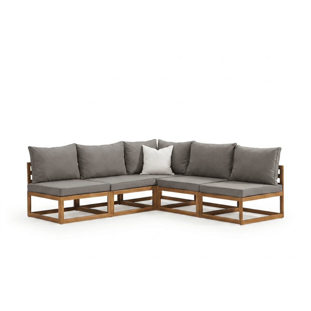 Rowan 5 Seater Wooden Garden Corner Sofa Set with Coffee Table - Grey