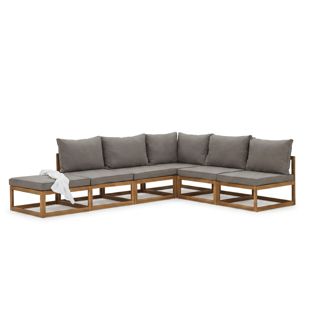 Rowan 6 Seater Wooden Garden Chaise Corner Sofa Set with Coffee Table - Grey