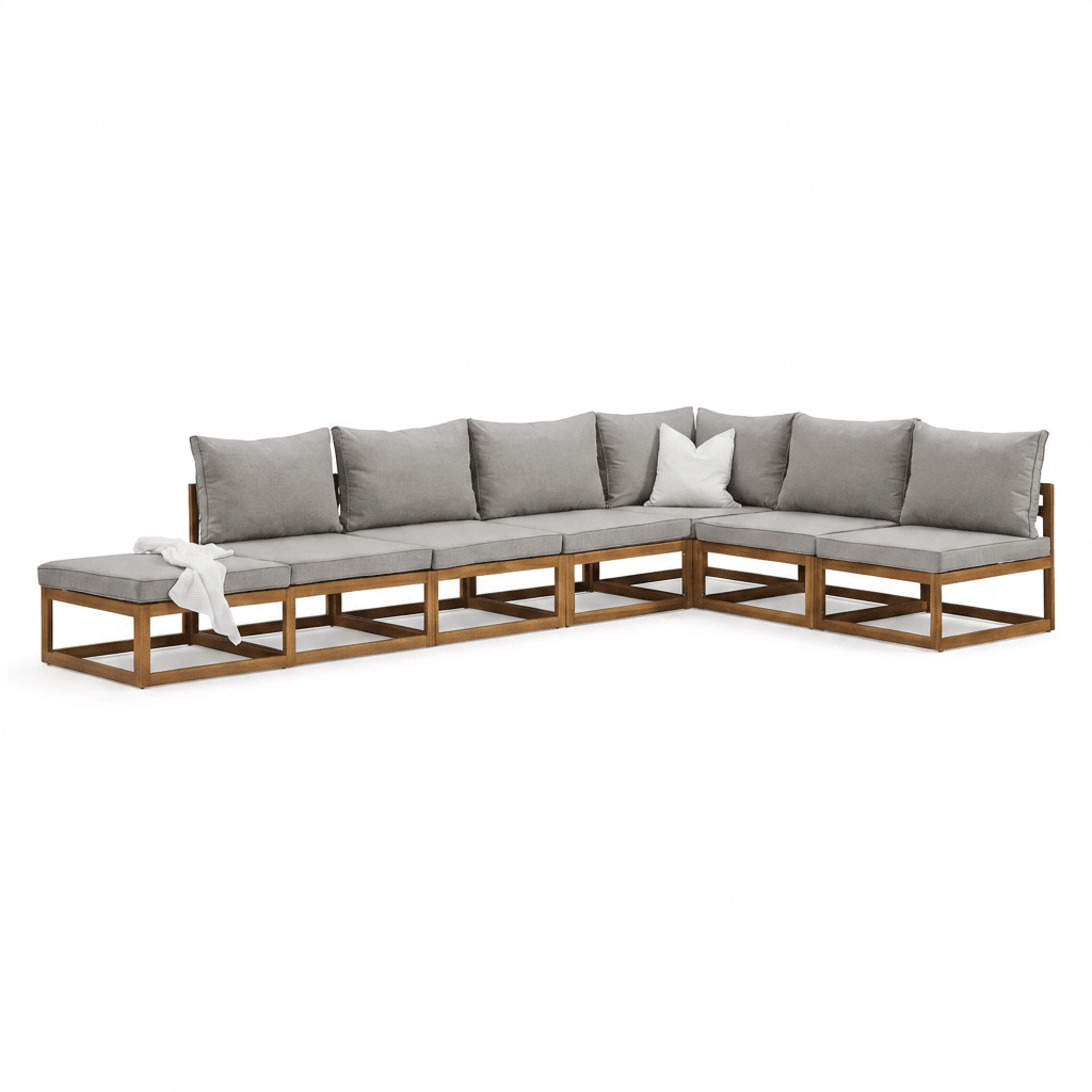 Rowan 7 Seater Wooden Garden Chaise Corner Sofa Set - Grey