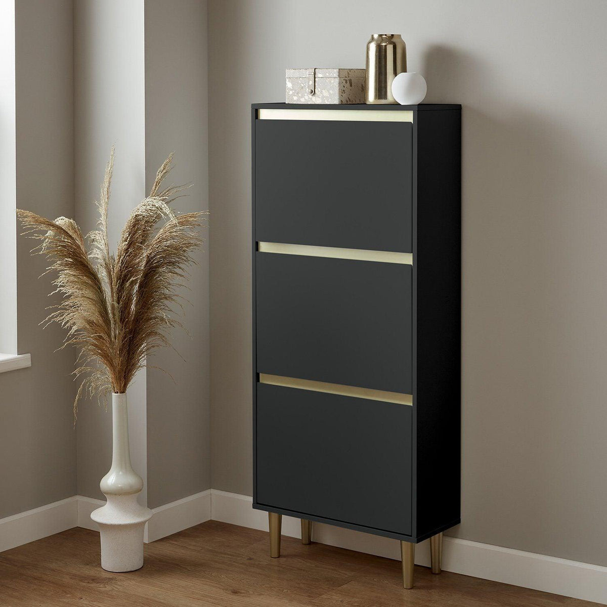 Iliana Shoe Cabinet - 3 Door - Charcoal Grey