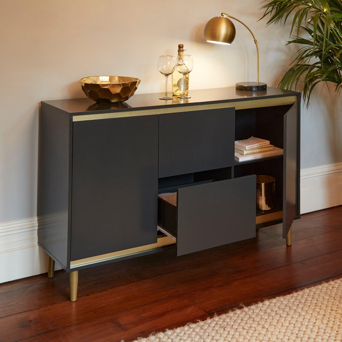 Iliana 2 Door Small Sideboard - Charcoal Grey