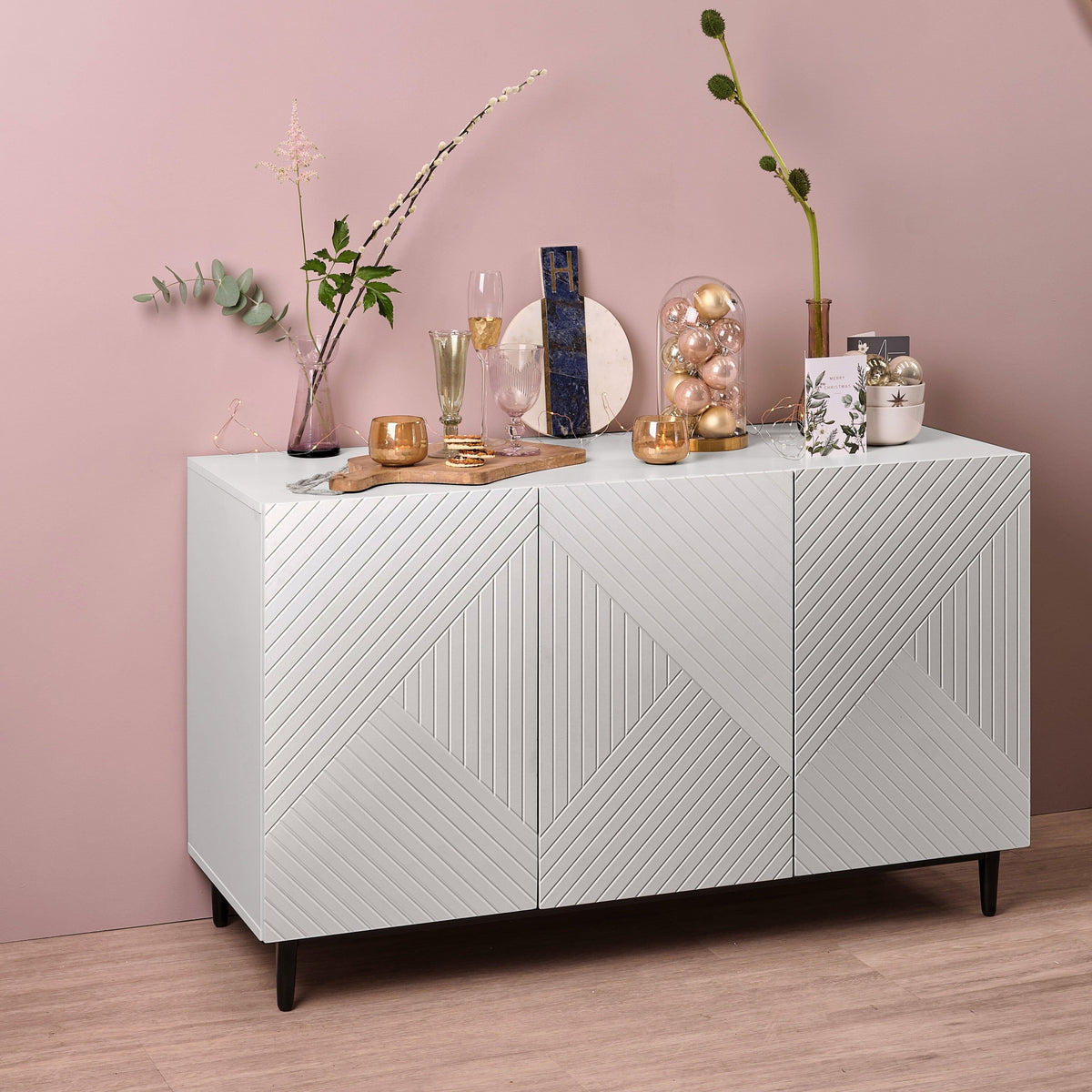 OUTLET - Jack 3 Door Large Sideboard - Geometric White