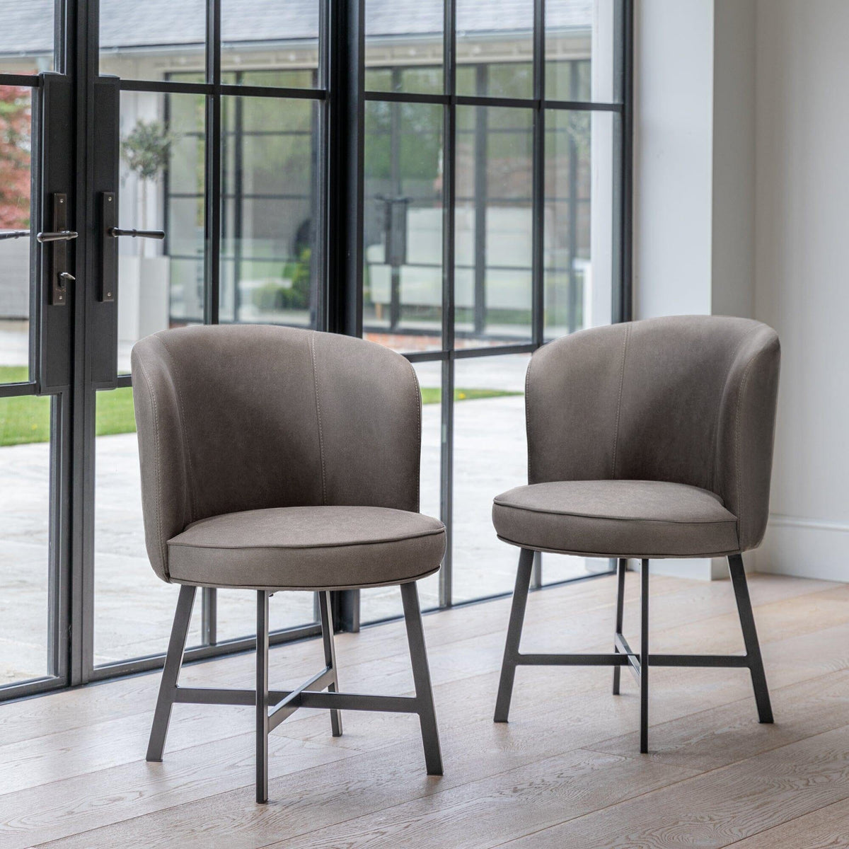 OUTLET - Jacob Grey Steel  Dining Chairs - Set of 2 - Black Legs