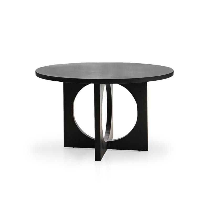 Jade Jet Black Round Acacia Dining Table Set - 4 Seater - Freya Fern Green Dining Chairs - Black Legs