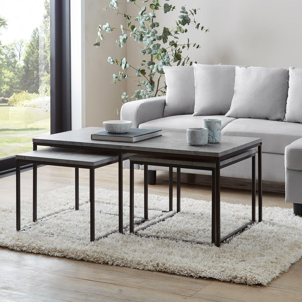 Outlet - Jay Concrete Effect Coffee Table Set - Black Frame