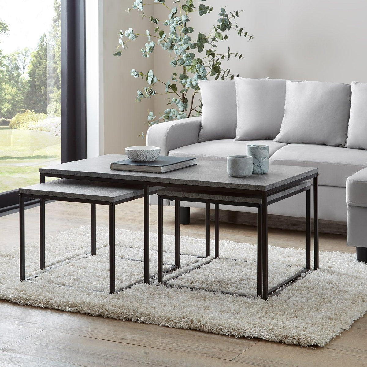 Outlet - Jay Concrete Effect Coffee Table Set - Black Frame