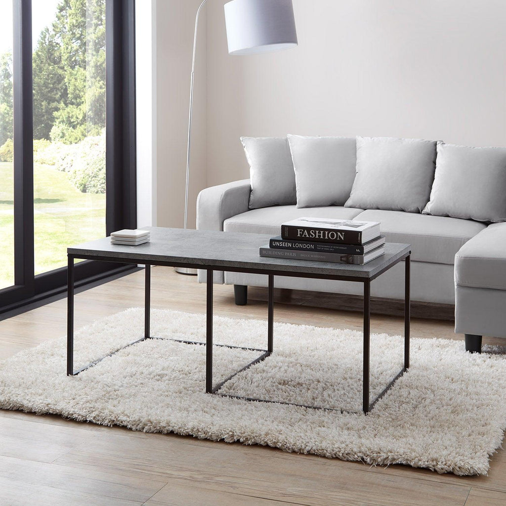 Outlet - Jay Concrete Effect Coffee Table Set - Black Frame
