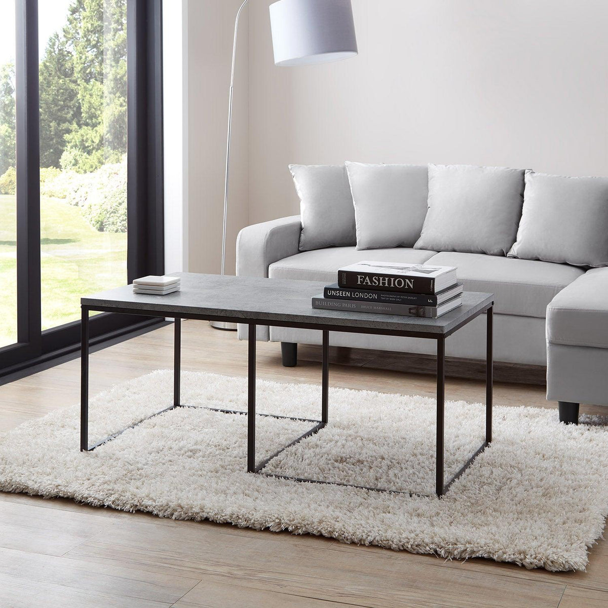 Outlet - Jay Concrete Effect Coffee Table Set - Black Frame