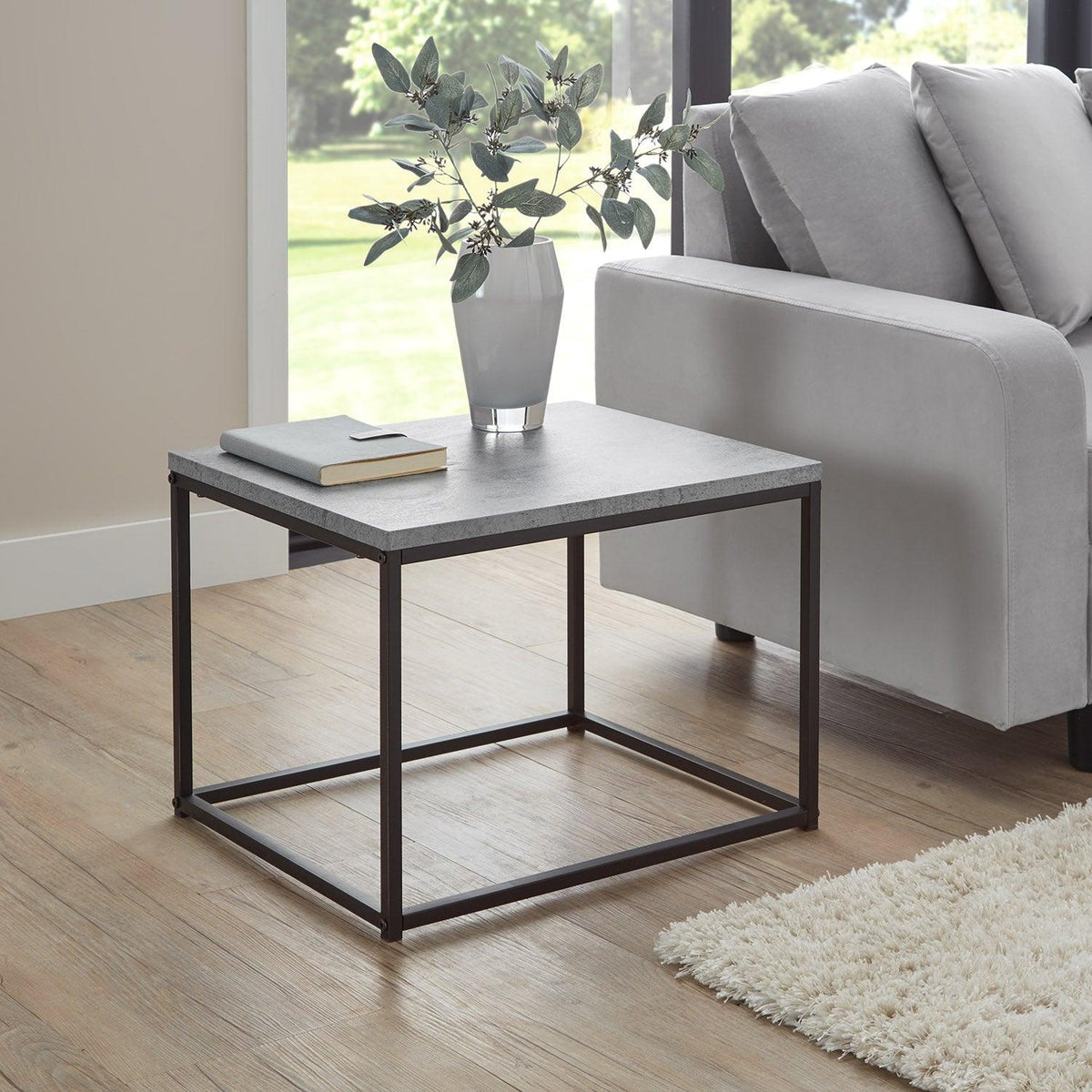 Jay Concrete Effect Coffee Table Set - Black Frame