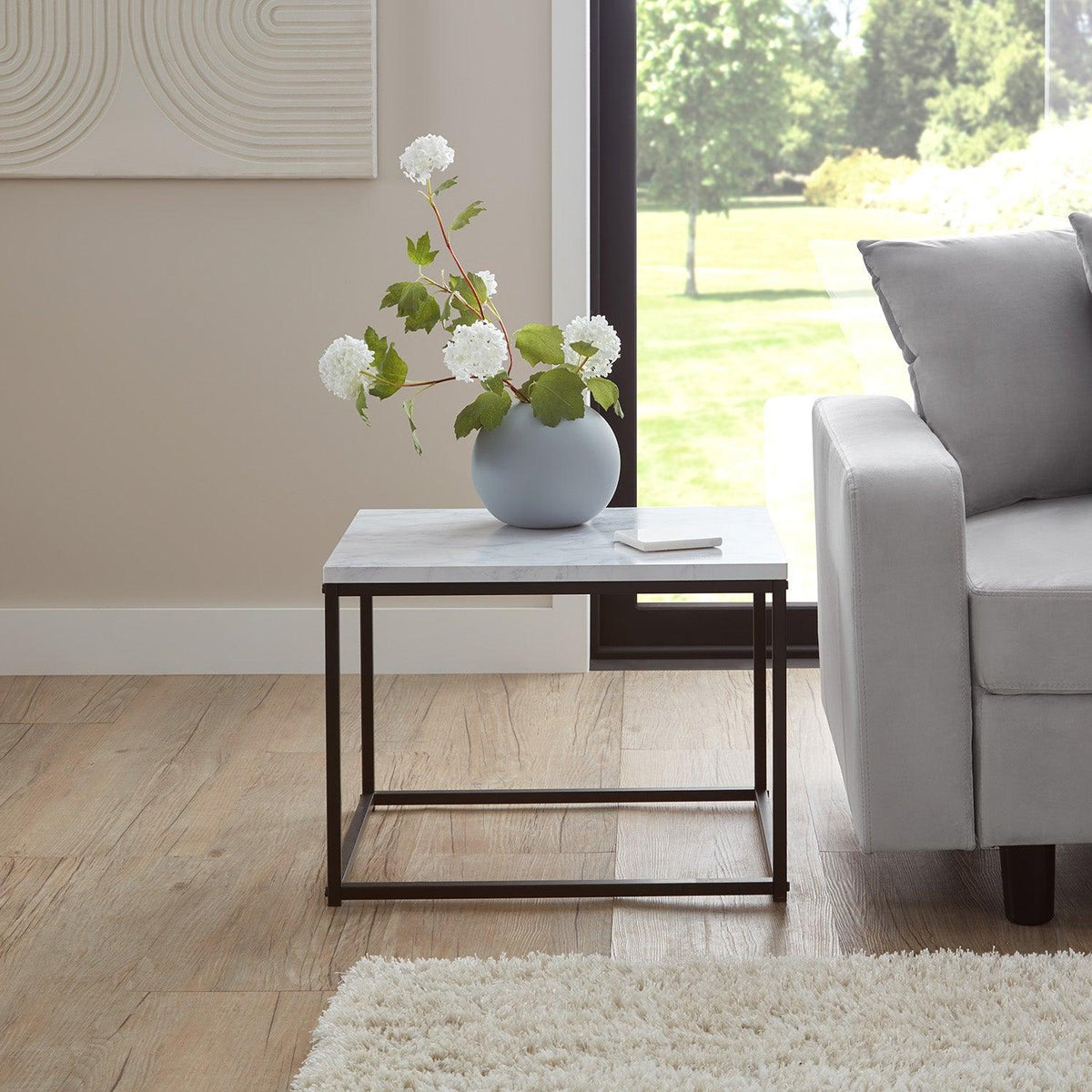 Jay Marble Effect Coffee Table Set - Black Frame
