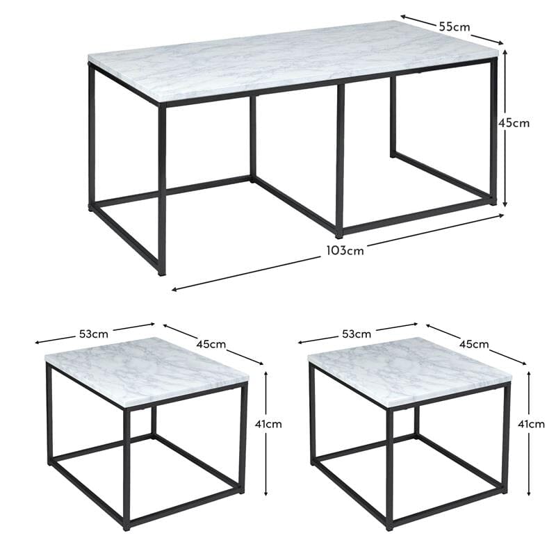 Jay Marble Effect Coffee Table Set - Black Frame