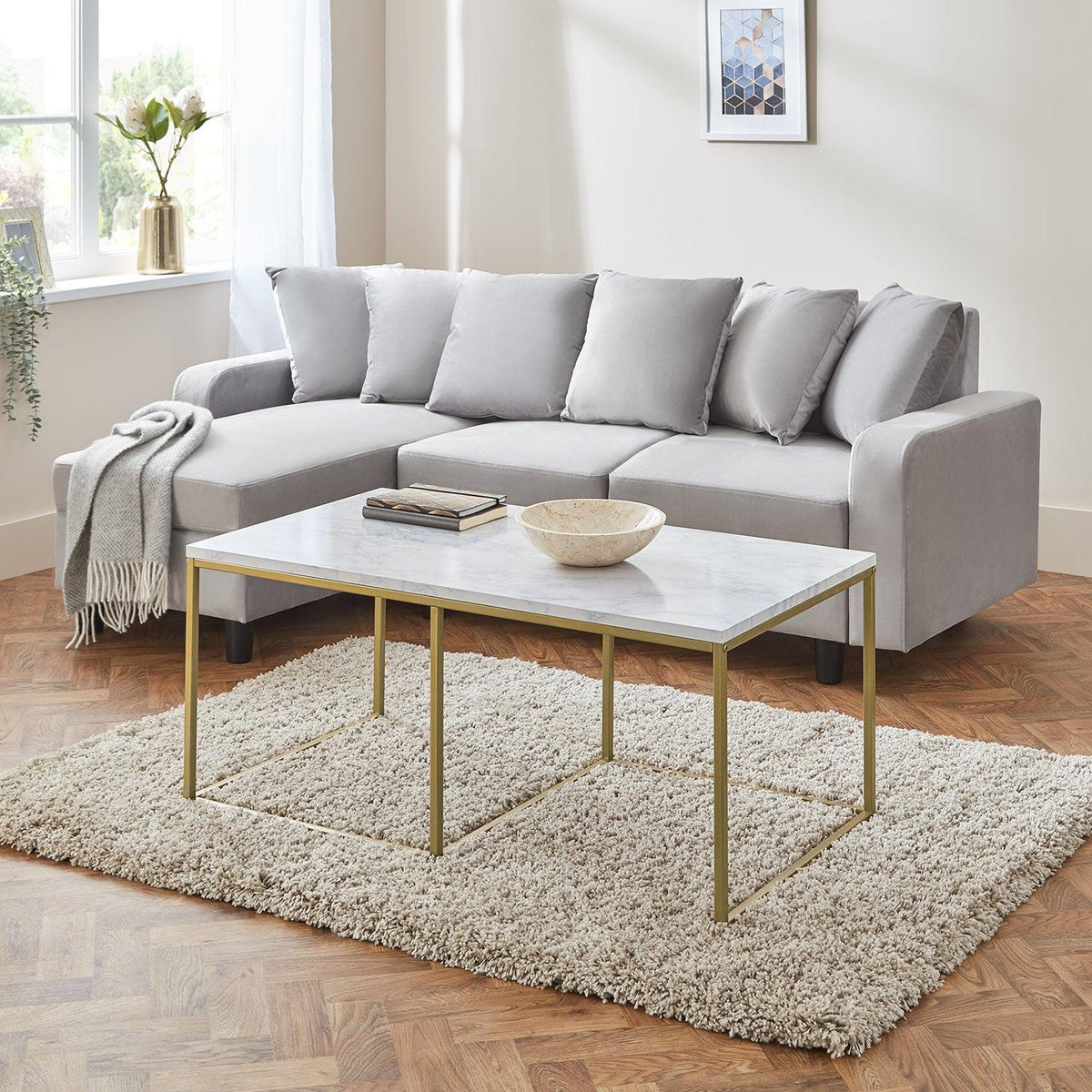 OUTLET - Jay Marble Effect Coffee Table Set - Gold Frame