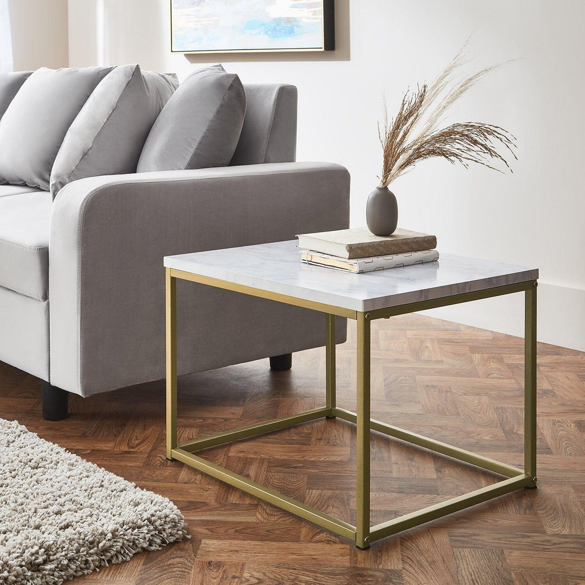 Jay Marble Effect Side Table - Gold Frame