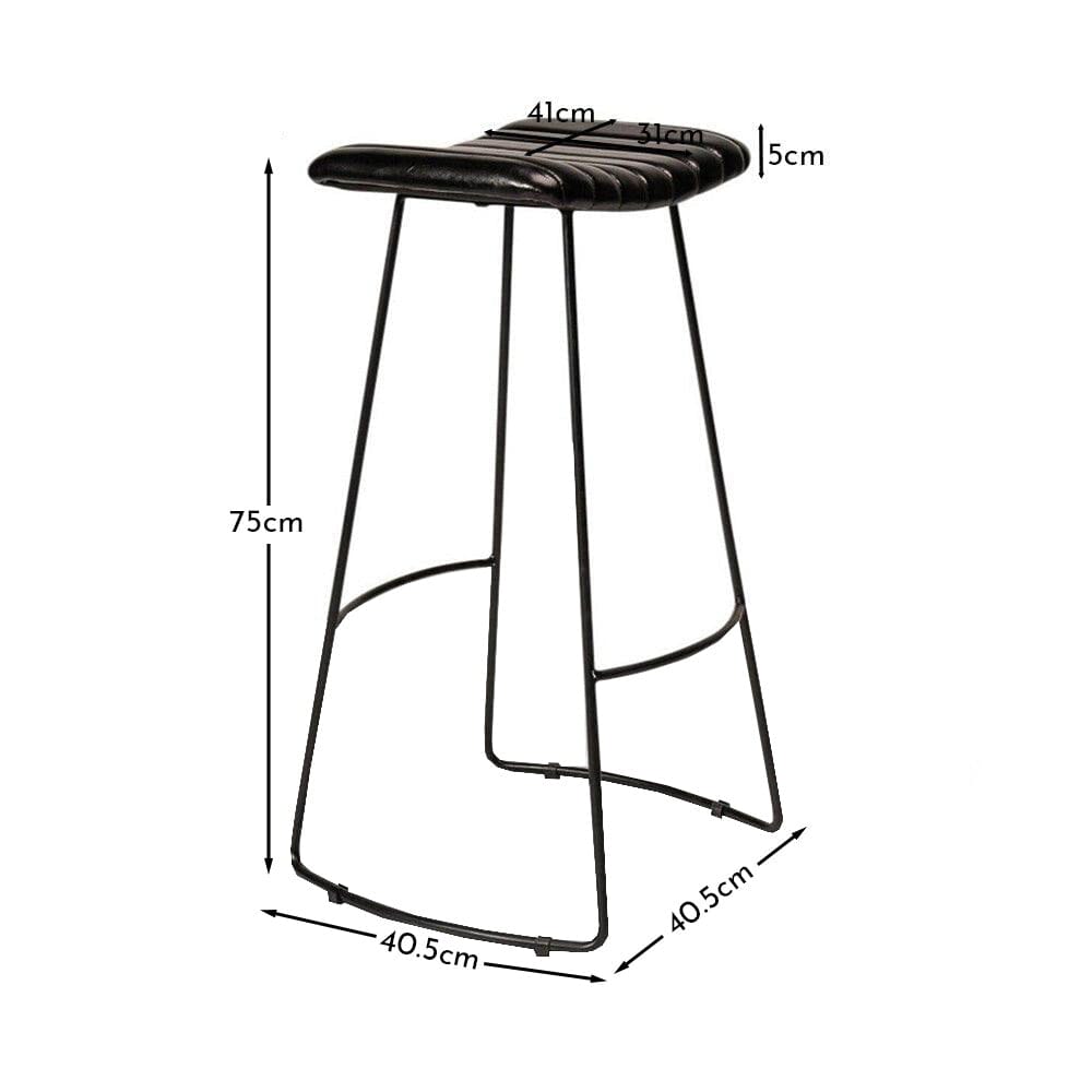 Jayden Black Leather Tall Backless Bar Stools - Set of 2 - Black Metal Legs