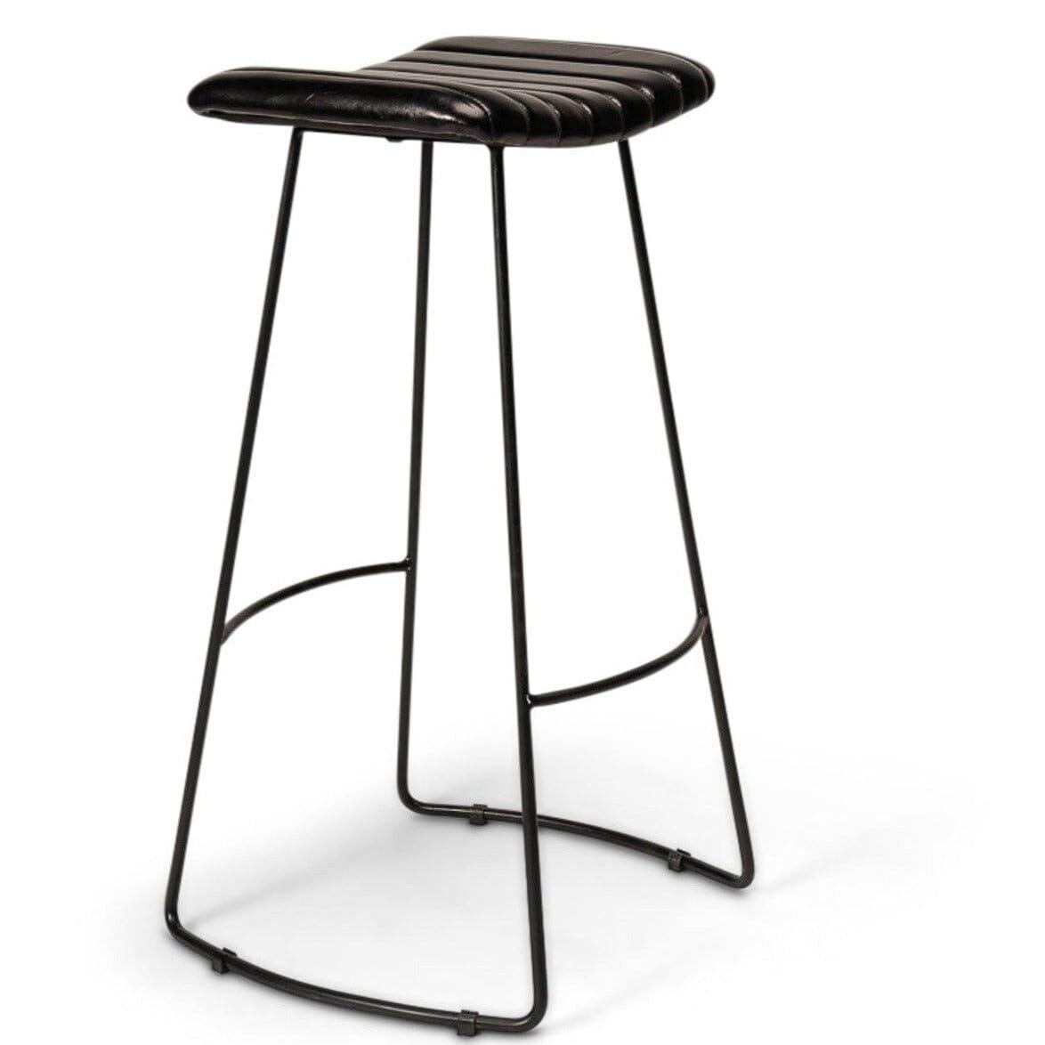 Jayden Black Leather Tall Backless Bar Stools - Set of 2 - Black Metal Legs