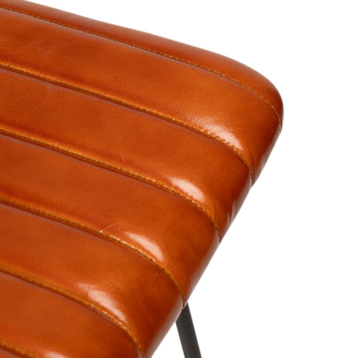 OUTLET - Jayden Tan Leather Tall Backless Bar Stools - Set of 2 - Black Metal Legs