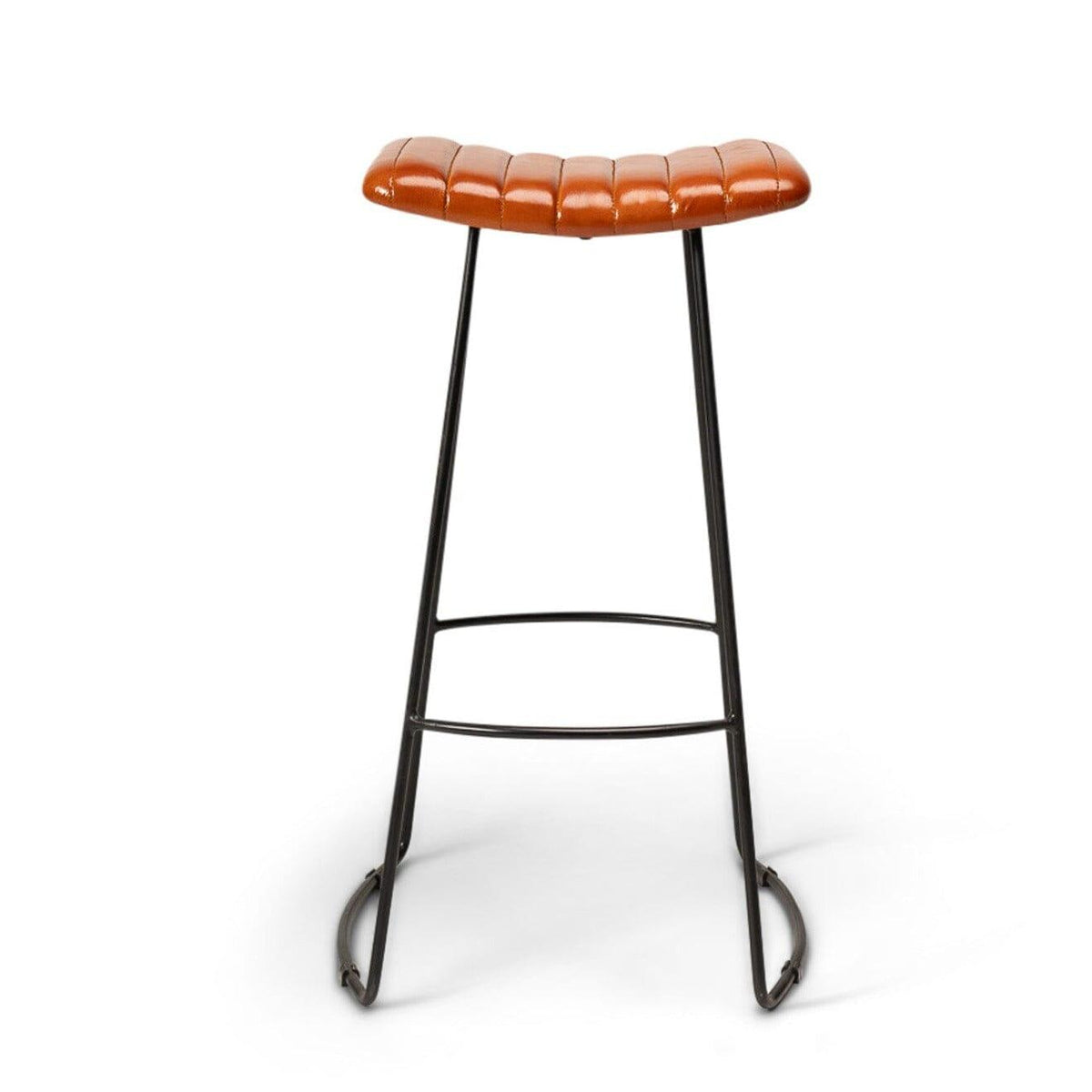 OUTLET - Jayden Tan Leather Tall Backless Bar Stools - Set of 2 - Black Metal Legs
