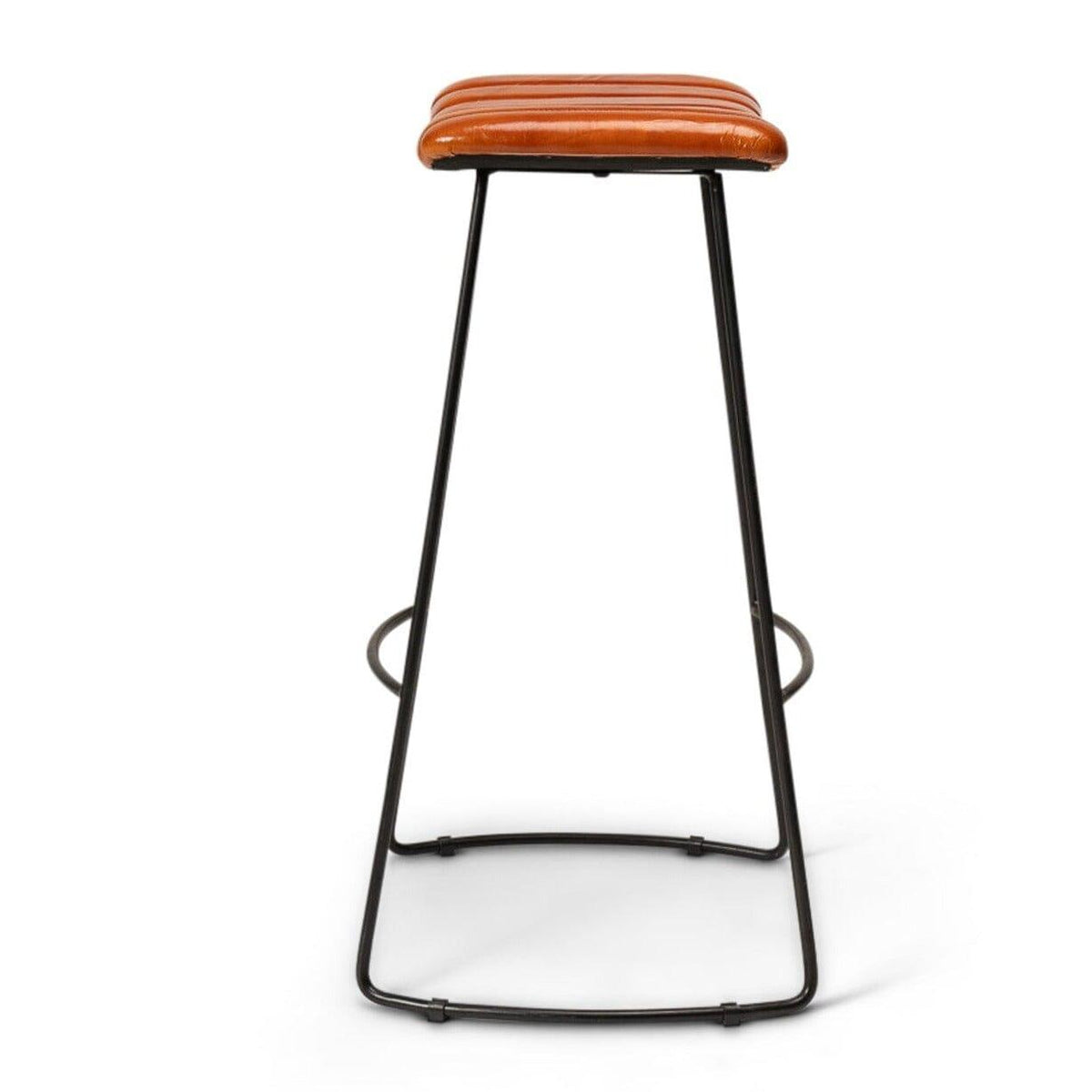 OUTLET - Jayden Tan Leather Tall Backless Bar Stools - Set of 2 - Black Metal Legs