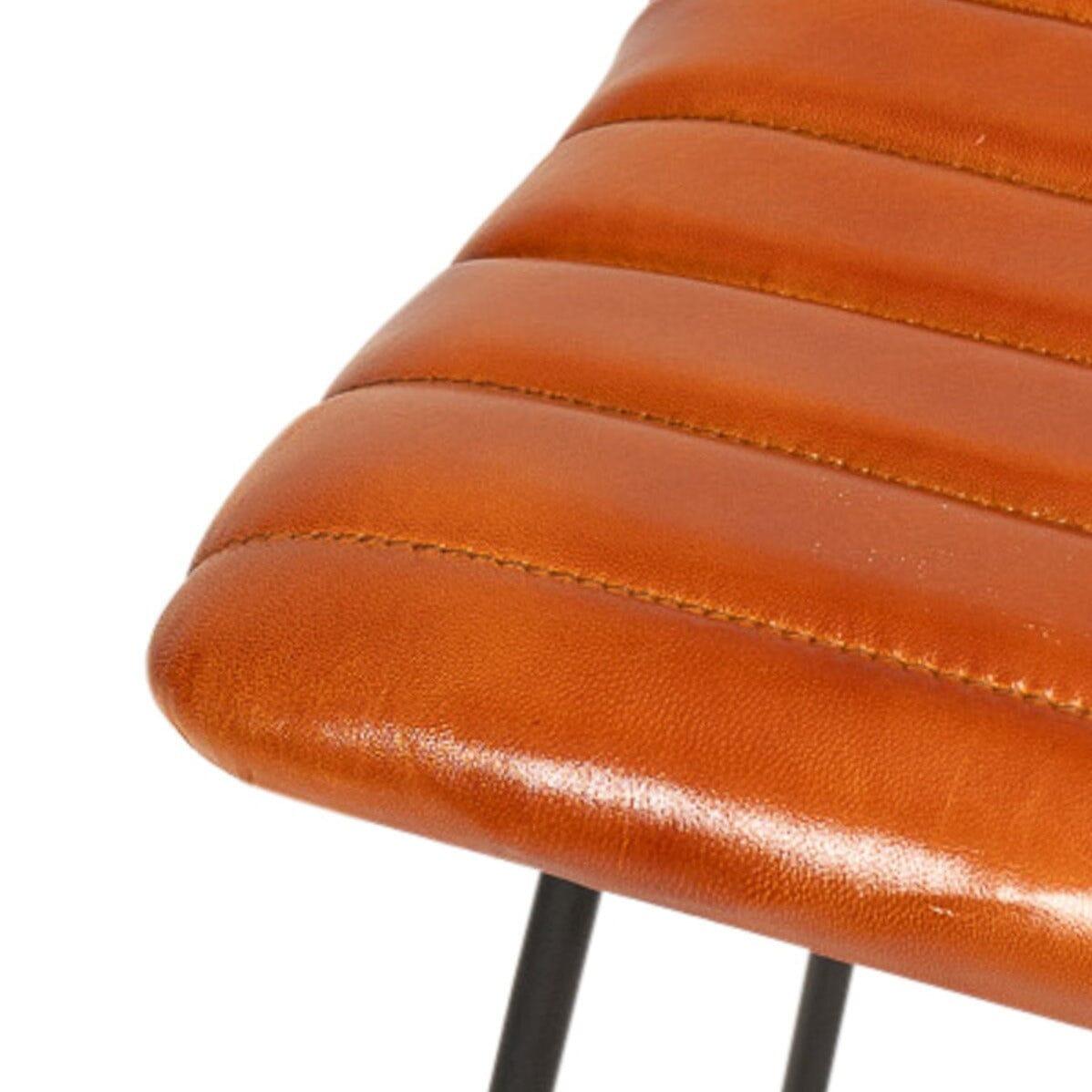 OUTLET - Jayden Tan Leather Tall Backless Bar Stools - Set of 2 - Black Metal Legs