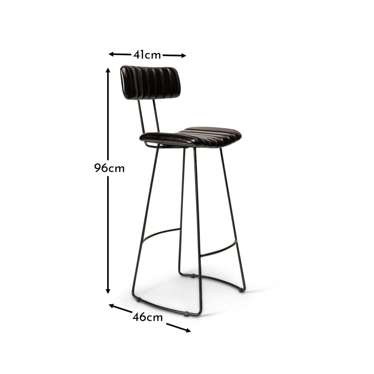 Jayden Black Leather Tall  Bar Stools - Set of 2 - Black Metal Legs