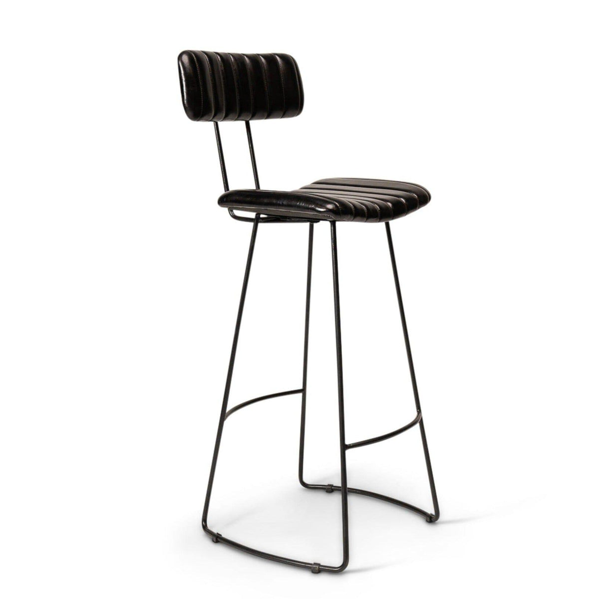 Jayden Black Leather Tall  Bar Stools - Set of 2 - Black Metal Legs