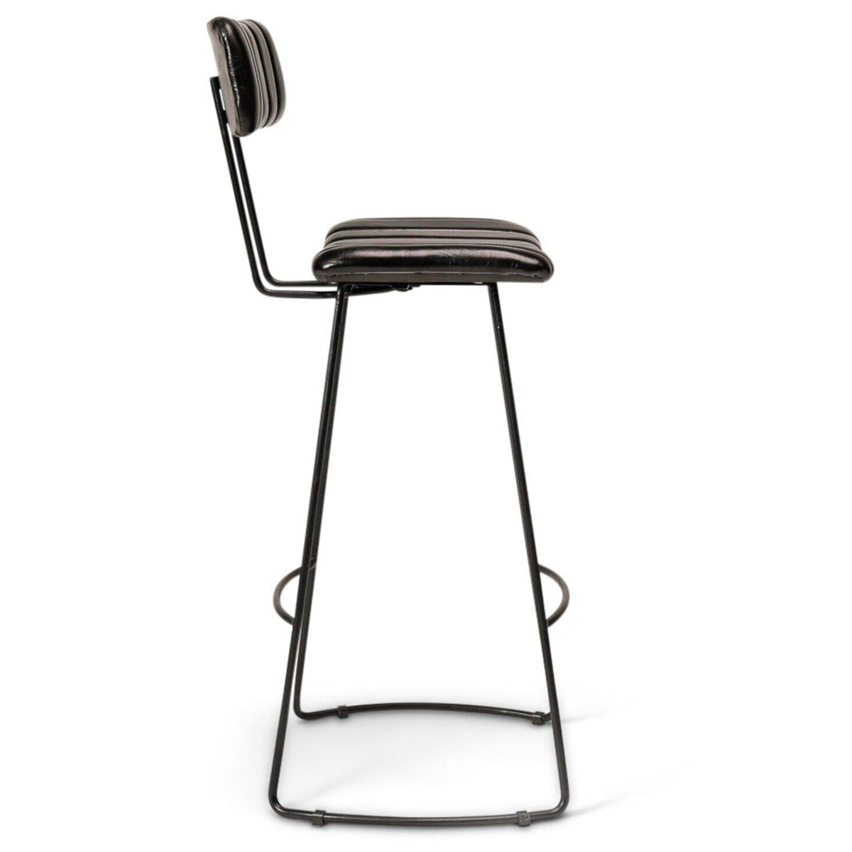 Jayden Black Leather Tall  Bar Stools - Set of 2 - Black Metal Legs