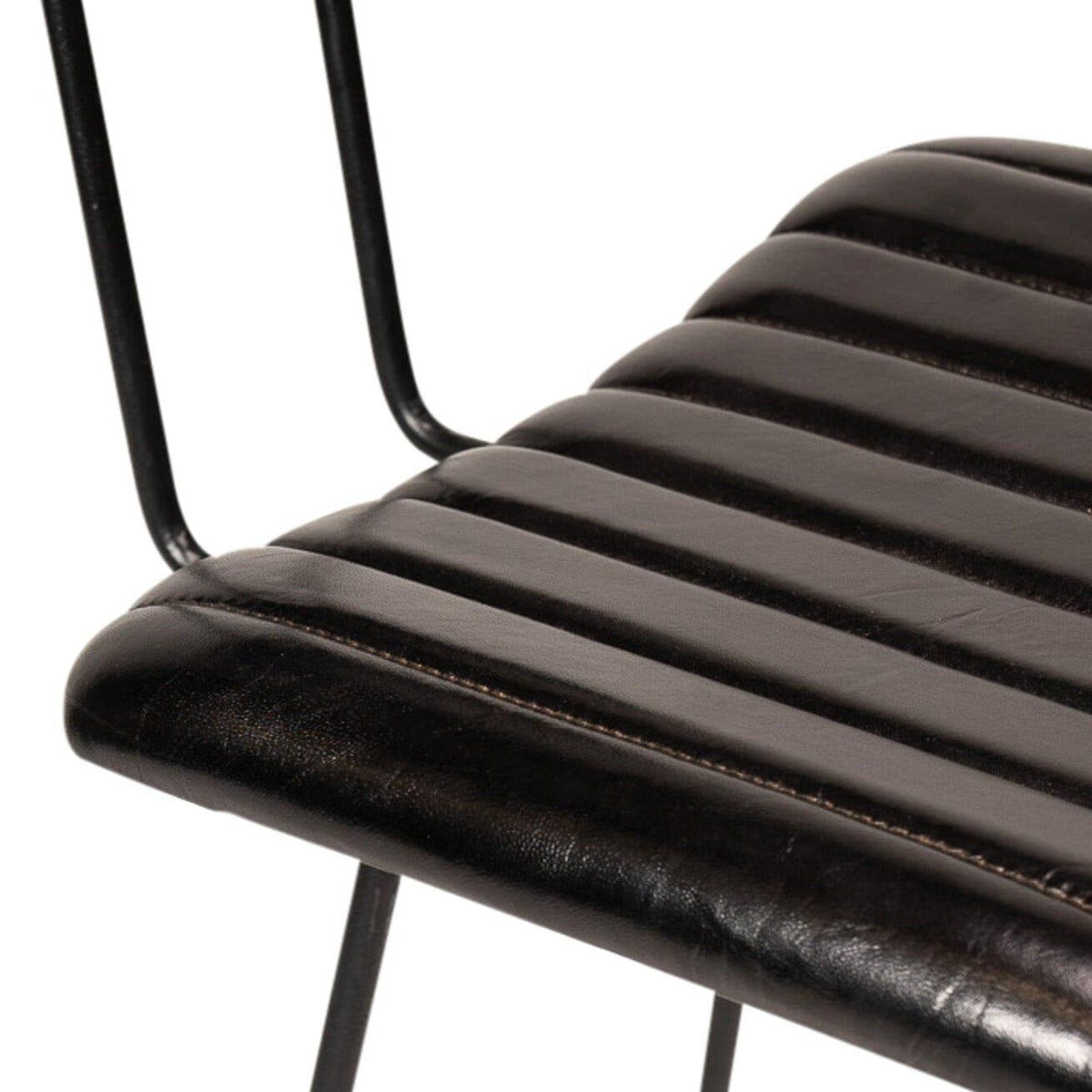 Jayden Black Leather Tall  Bar Stools - Set of 2 - Black Metal Legs