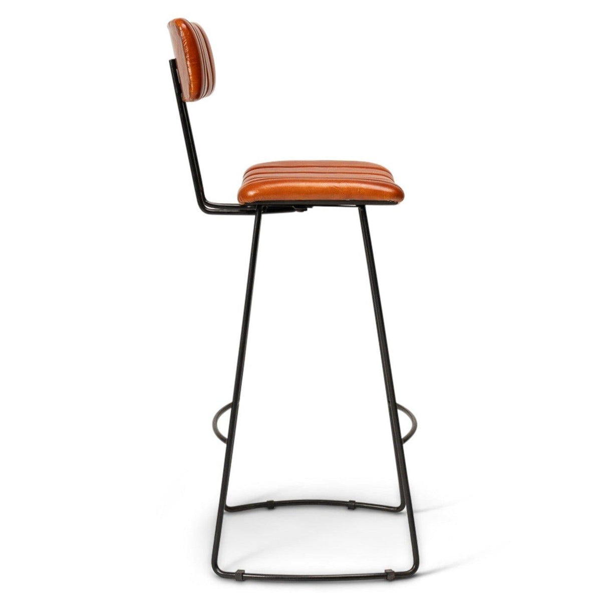 OUTLET - Jayden Tan Leather Bar Stool - Set of 2 - Black Metal Legs
