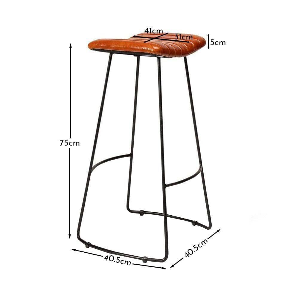OUTLET - Jayden Tan Leather Tall Backless Bar Stools - Set of 2 - Black Metal Legs