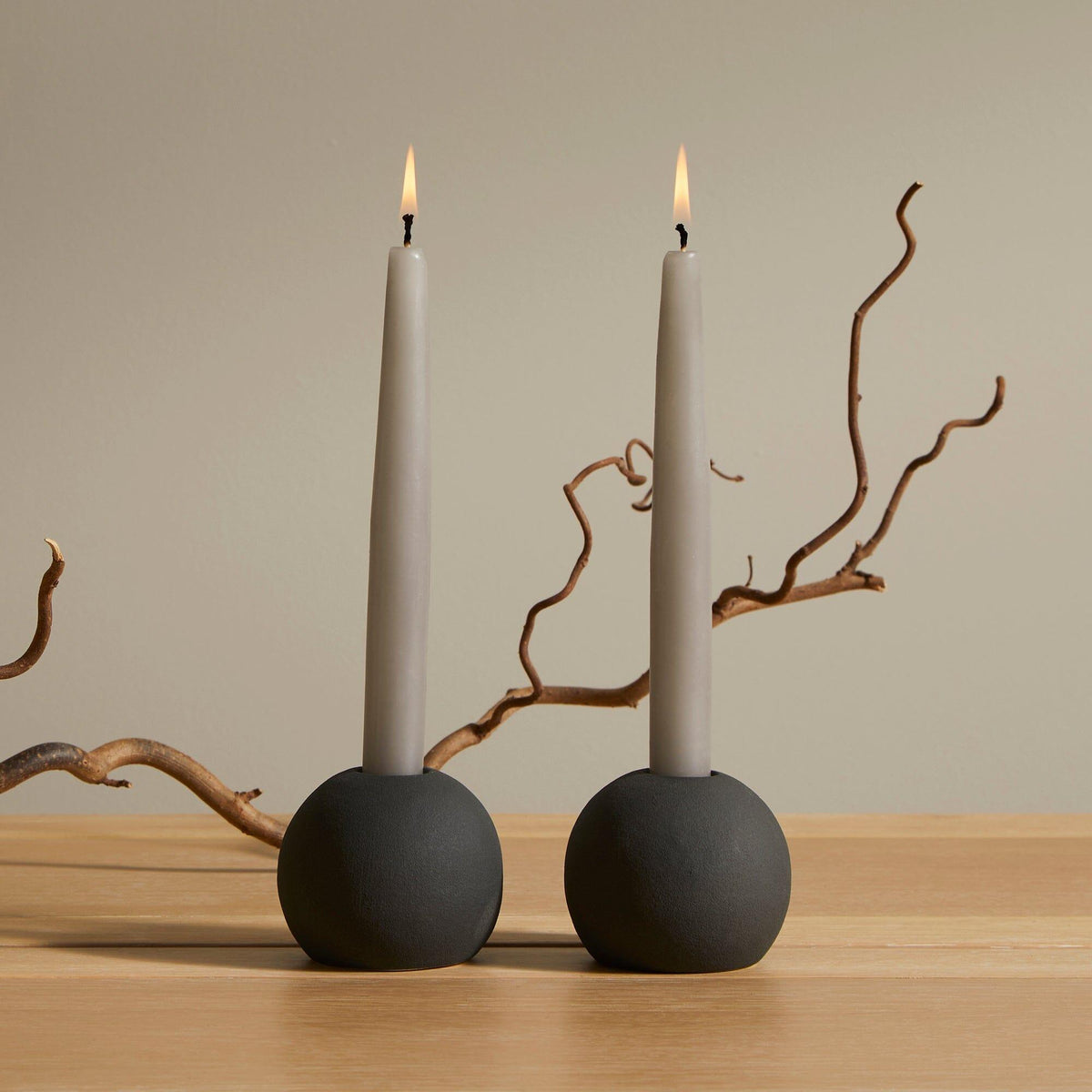OUTLET - Kelton 6cm Ceramic Taper Candle Holder - Set of 2 - Black