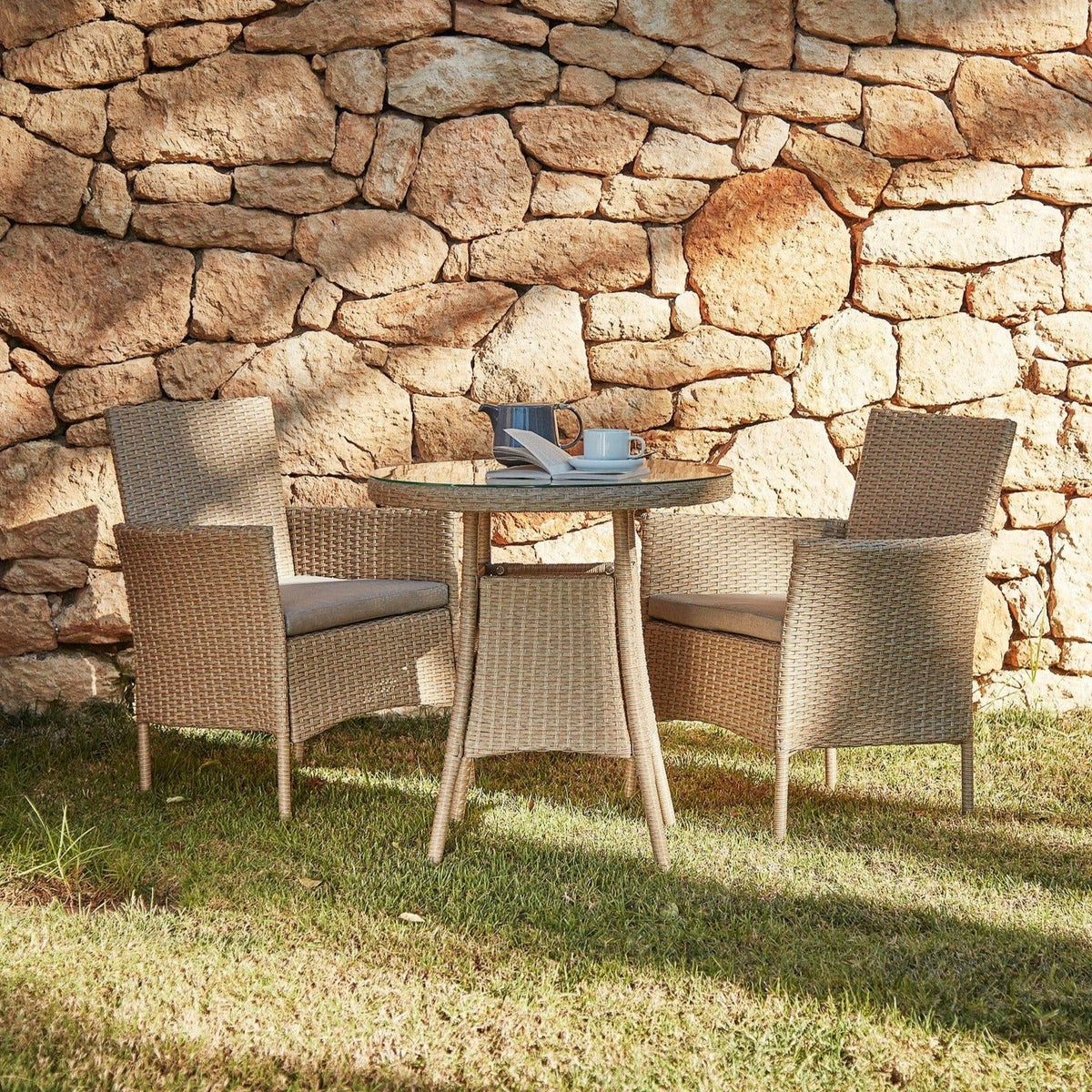 Kemble 2 Seater Rattan Garden Bistro Outdoor Dining Set - Natural Brown