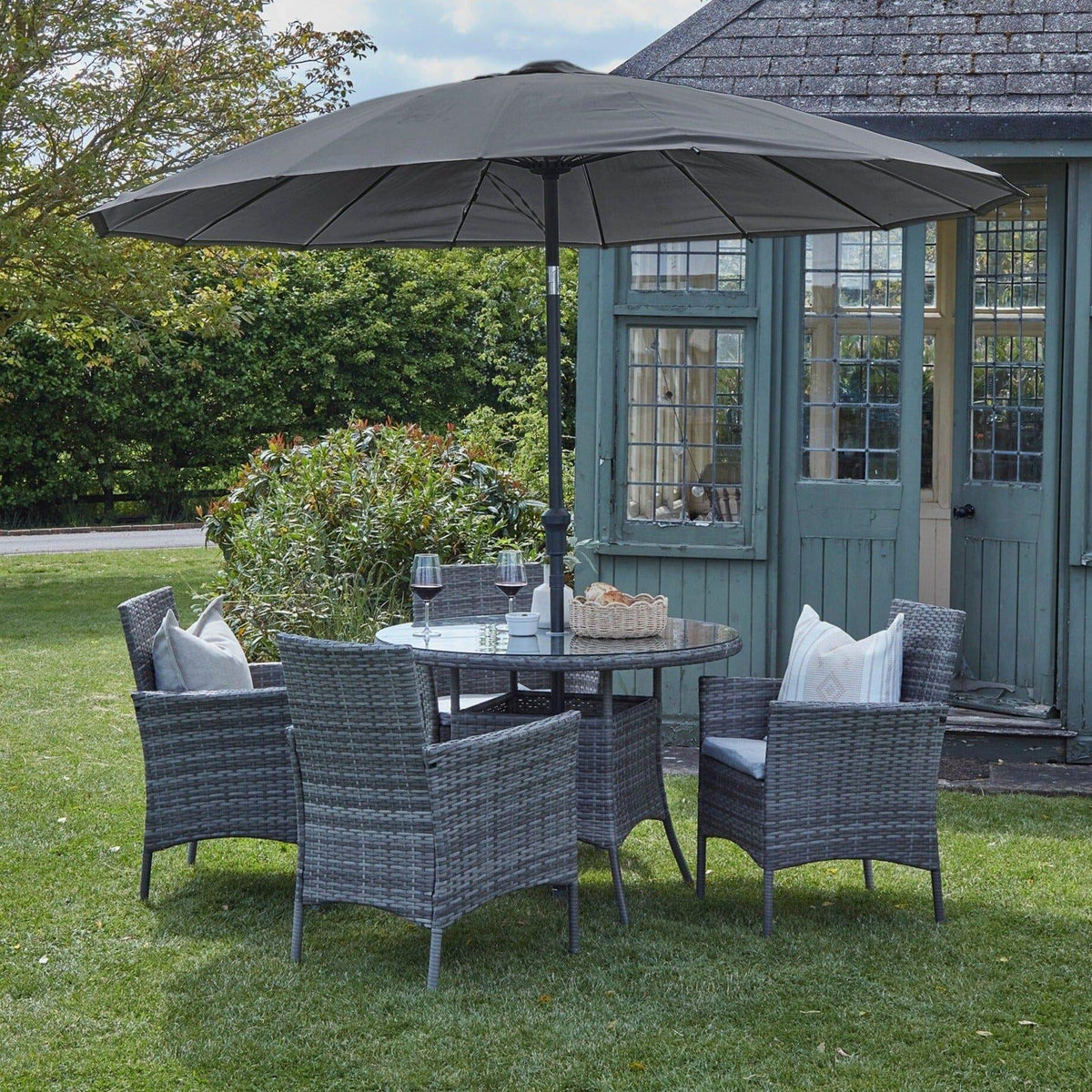 Kemble 4 Seater Garden Round Dining Table - Grey