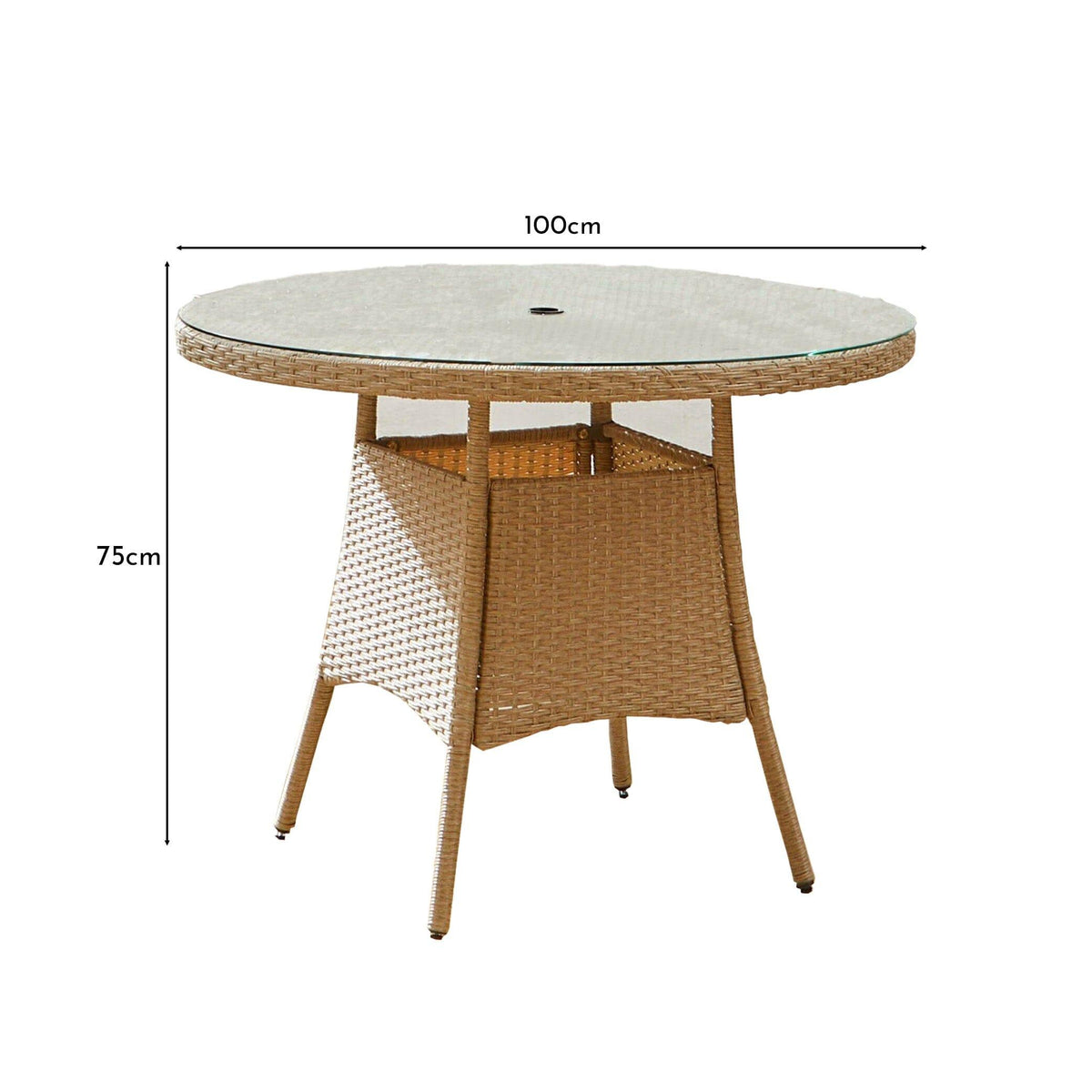 Kemble 4 Seater Garden Round Dining Table - Natural Brown