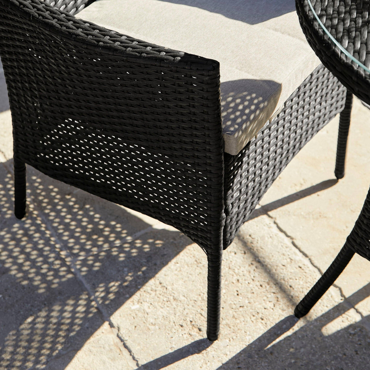 Kemble 4 Seater Rattan Round Garden Dining Table & Chair Set - Black