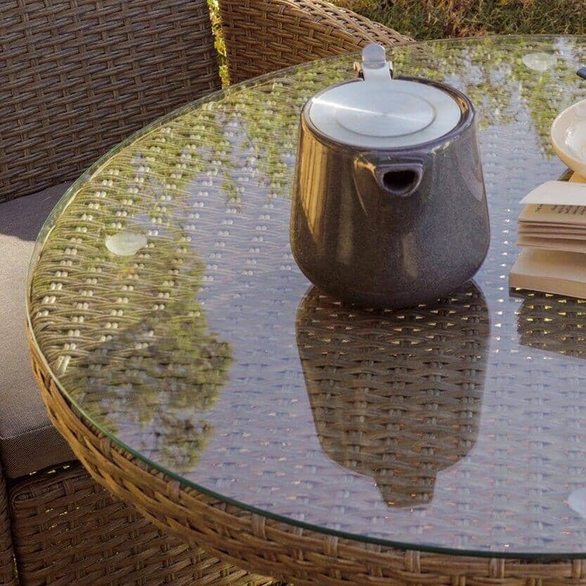 Kemble 4 Seater Garden Round Dining Table - Natural Brown
