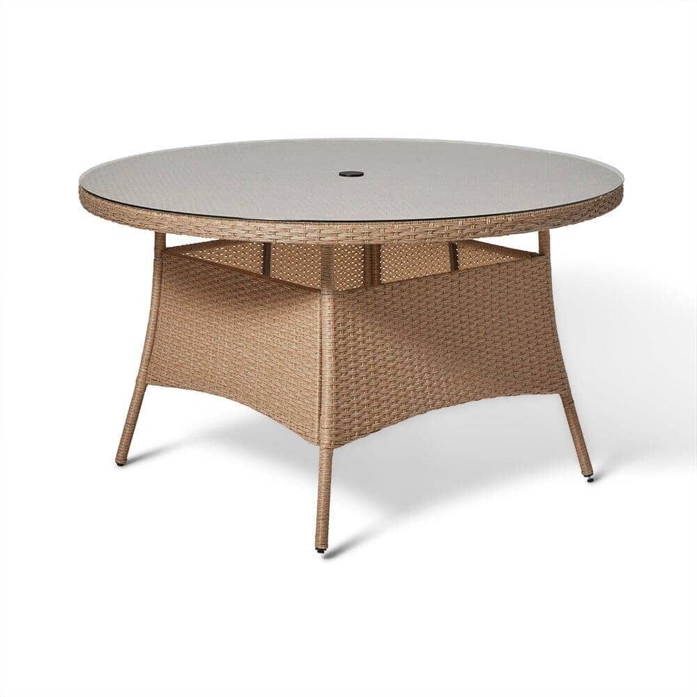 Kemble 6 Seater Garden Round Dining Table - Natural Brown