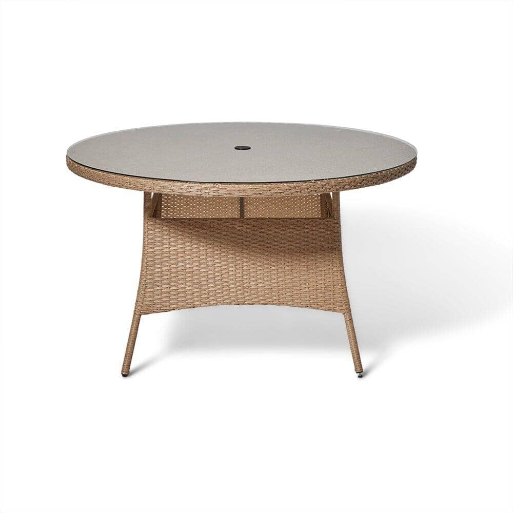Kemble 6 Seater Garden Round Dining Table - Natural Brown