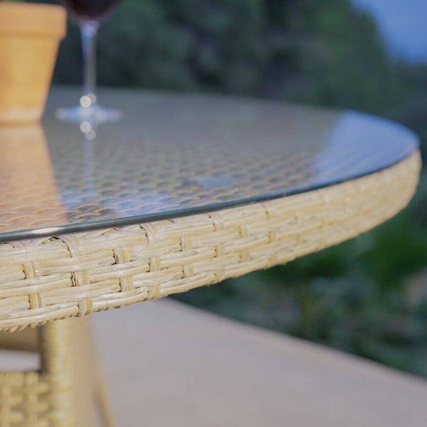 Kemble 6 Seater Rattan Round Garden Dining Table Set - Natural Brown