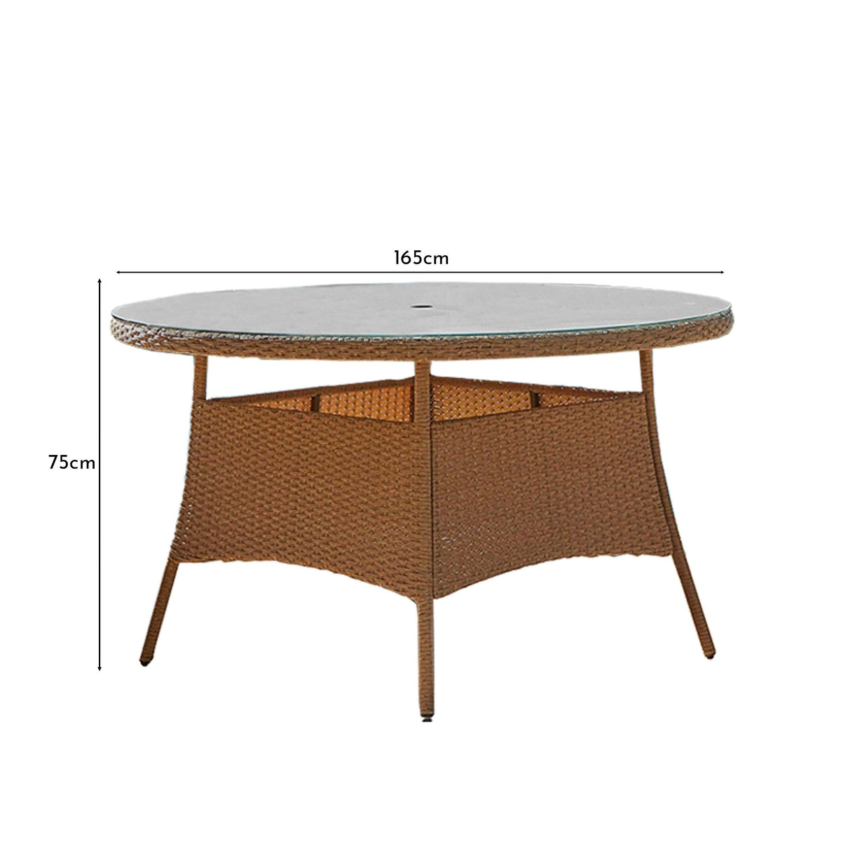 Kemble 8 Seater Garden Round Dining Table - Natural Brown