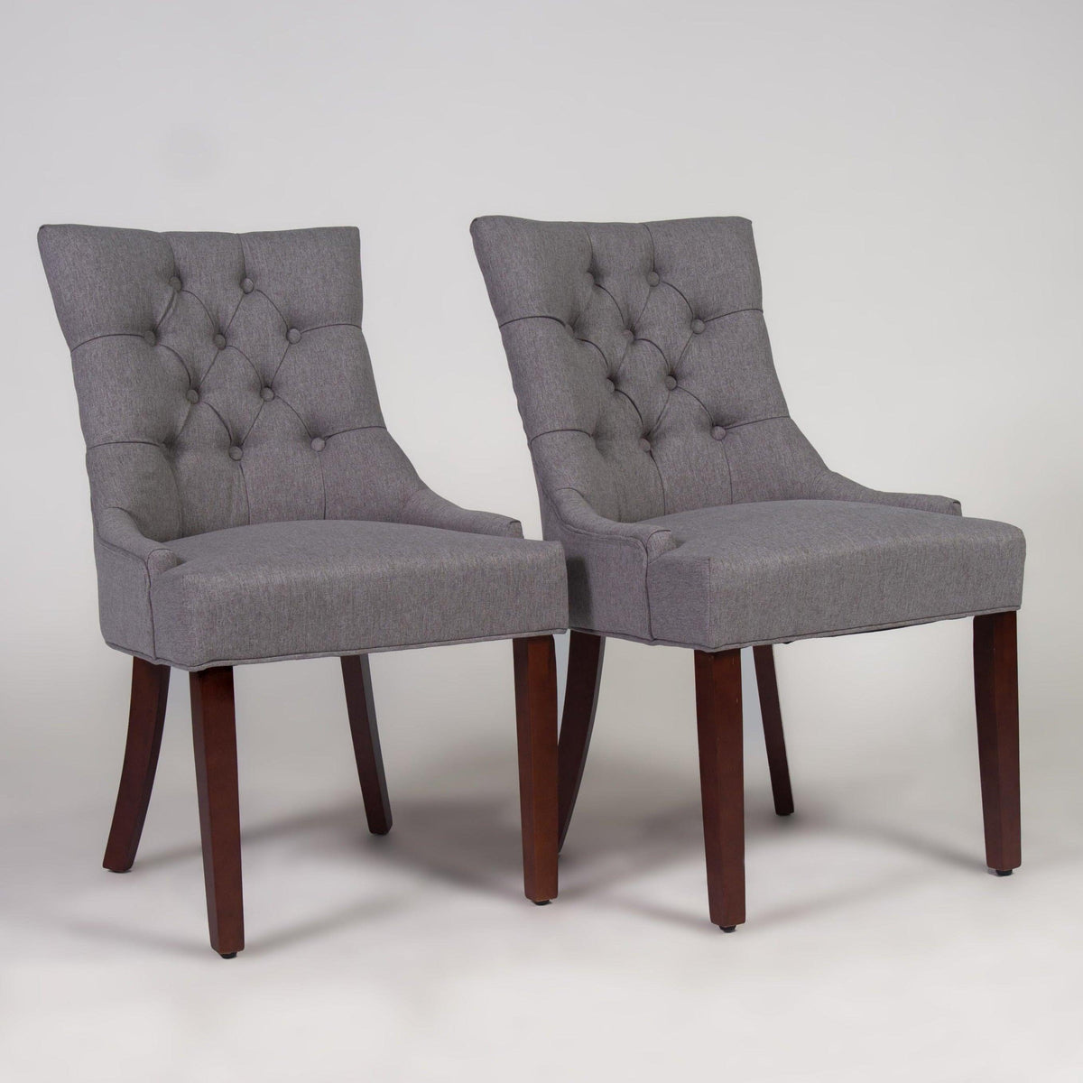 OUTLET - Louis Grey Dining Chairs - Set of 2 - Dark Wood Legs