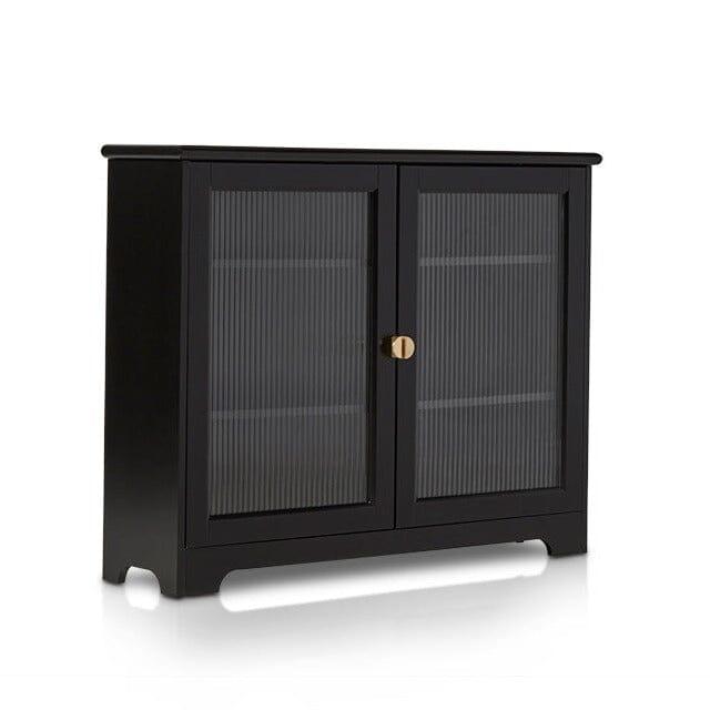 Lua 2 Door Narrow Sideboard - Noir Black with Glass Door