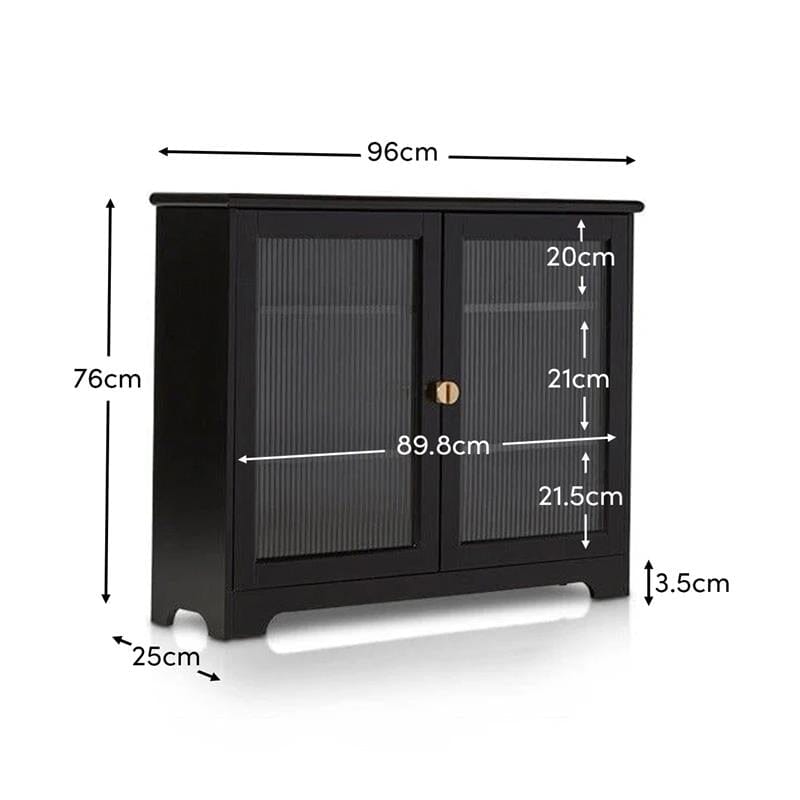 Lua 2 Door Narrow Sideboard - Noir Black with Glass Door