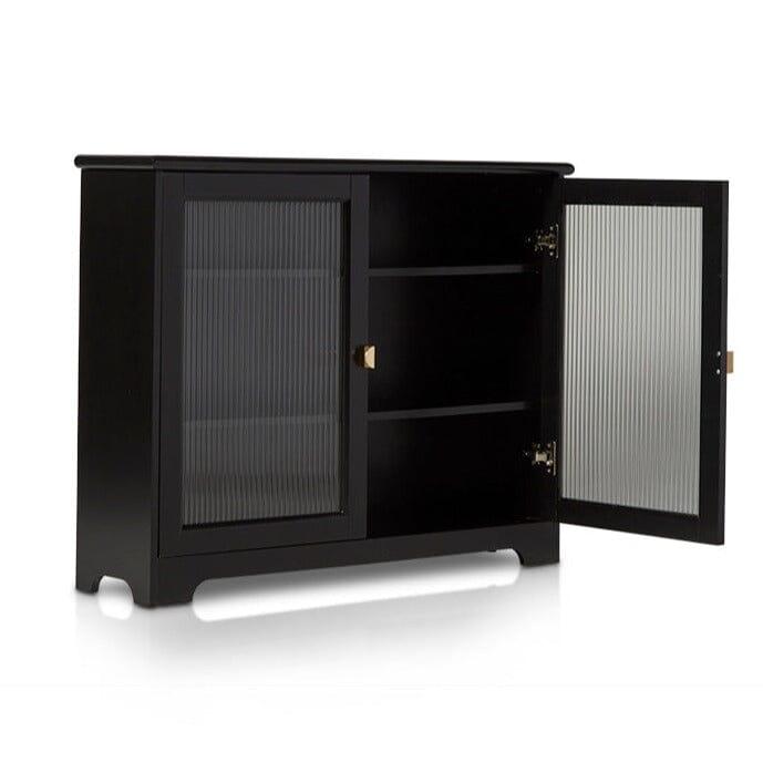 Lua 2 Door Narrow Sideboard - Noir Black with Glass Door