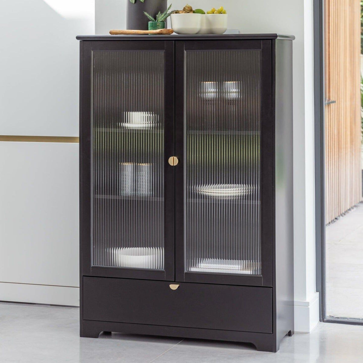 OUTLET - Lua Tall Cabinet in Noir Black with Fluted Glass