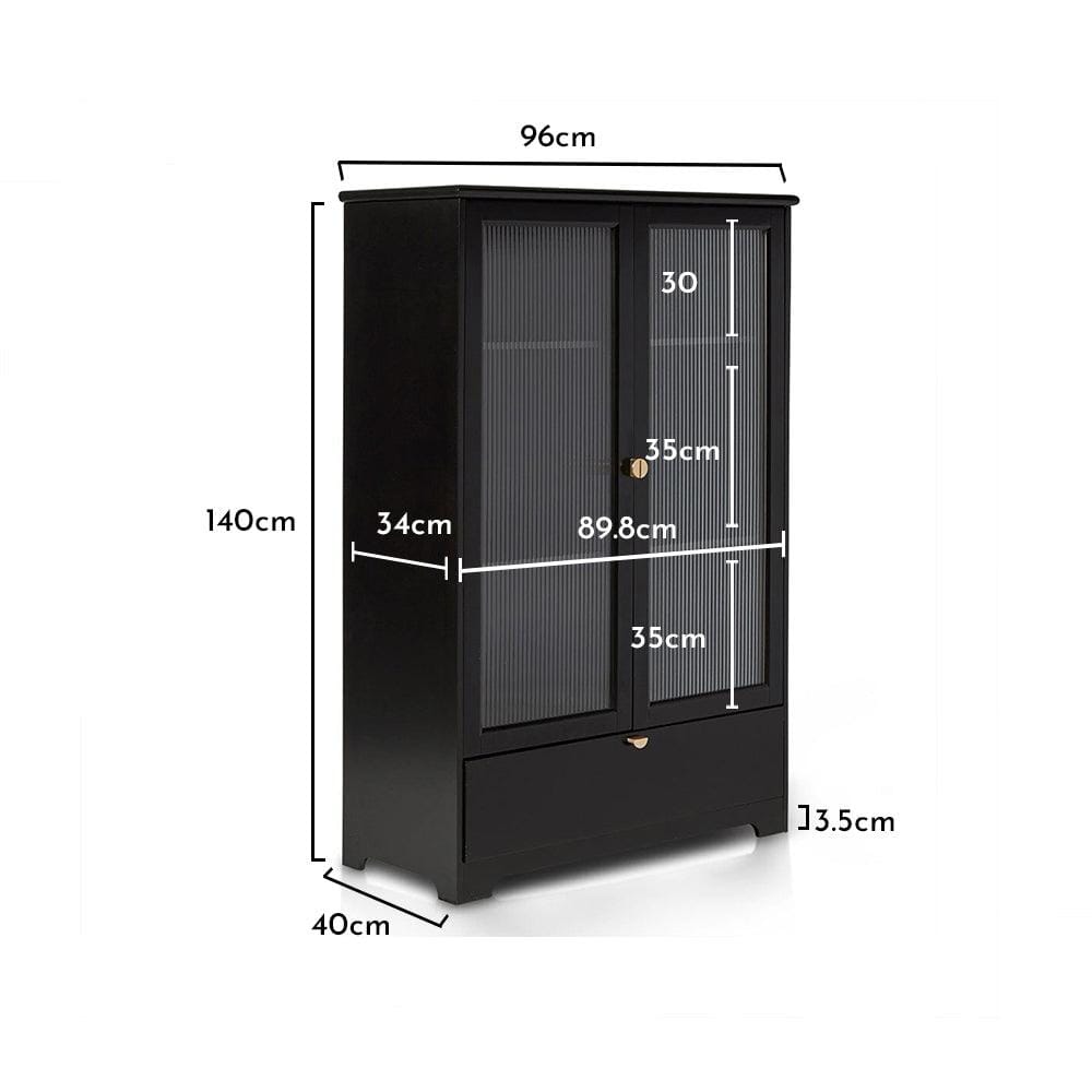 OUTLET - Lua Tall Cabinet in Noir Black with Fluted Glass