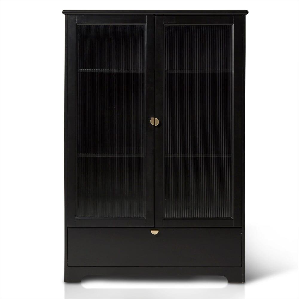 Lua Tall Cabinet in Noir Black with Fluted Glass